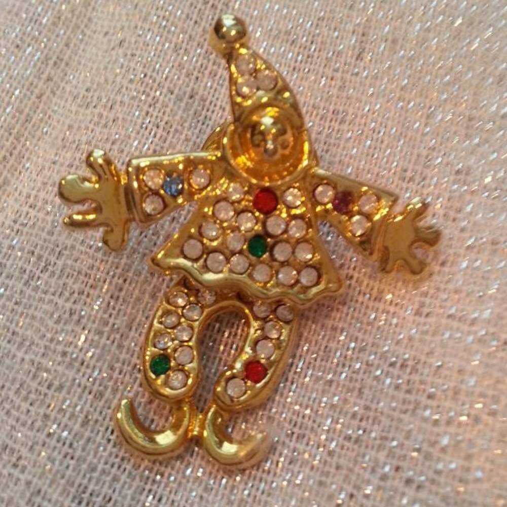 ♥️Y2K VINTAGE ARTISAN♥️Crystal Clown Brooch